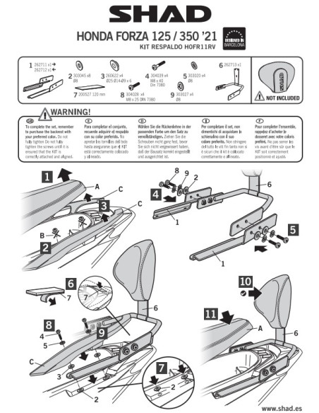 Kit de Fixation Dosseret SHAD H0FR17RV| Honda Forza 125/300 2015 à 2020