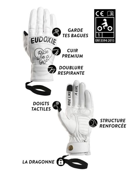 Gants Moto Femme Eudoxie Lizzy Clear Caractéristiques