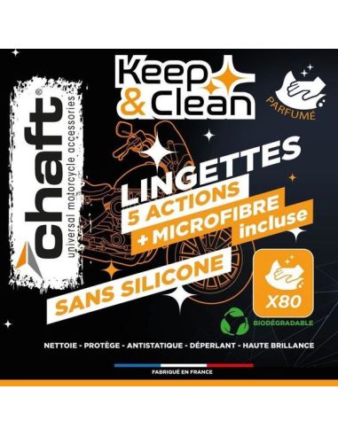 Lingettes moto Chaft Keep & Clean 5 actions - 80 Lingettes