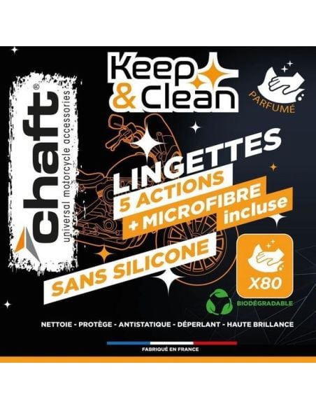 Lingettes moto Chaft Keep & Clean 5 actions - 80 Lingettes