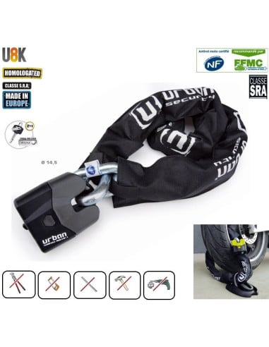 Antivol Urban Chaine 1,20m et Cadenas D15 - Classe SRA NF FFMC