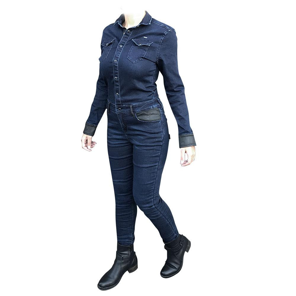 Combinaison Jeans Moto Femme Overlap Tess list: Bleu|Noir|Bleu