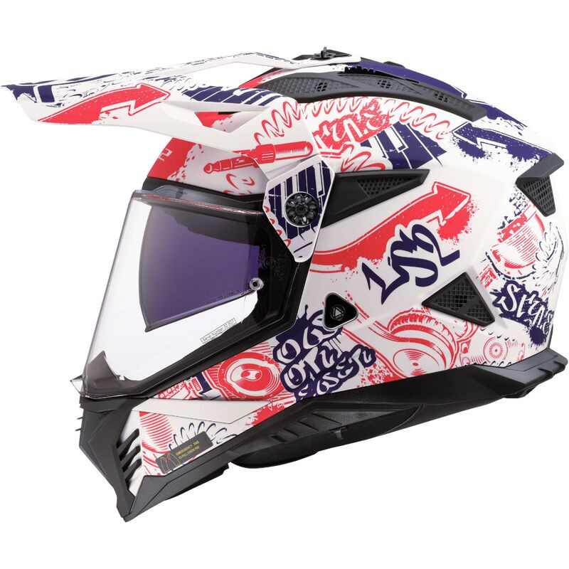 Casque Cross LS2 Pioneer 2 Fantasy Bleu Blanc Rouge