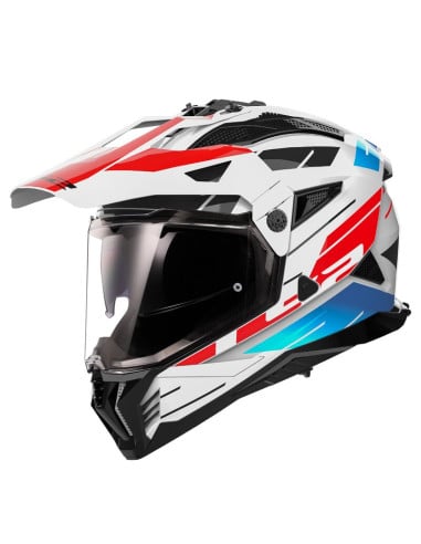 Casque Cross LS2 Pioneer 2 MX702 Namib - Blanc/Rouge/Bleu