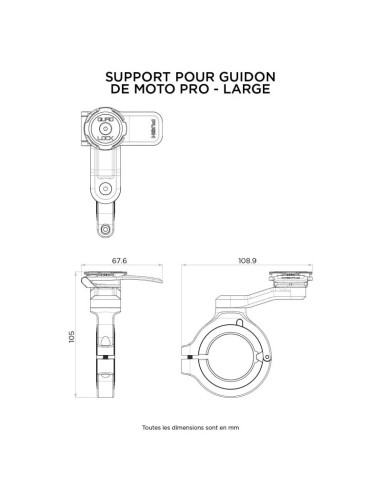 Support Guidon Moto Quad-Lock Pro Large Noir