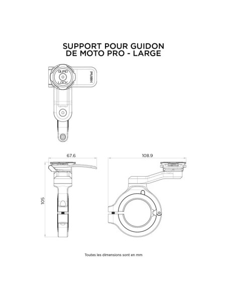 Support Guidon Moto Quad-Lock Pro Large Noir