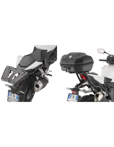 Support top case Honda CB 1000 Hornet (2025-2026) avec panier arrière et top case Givi SR1215.