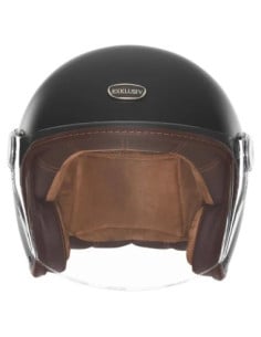 Casque Jet Exklusiv Kulte 2 noir avec visière transparente et intérieur cuir brun 2