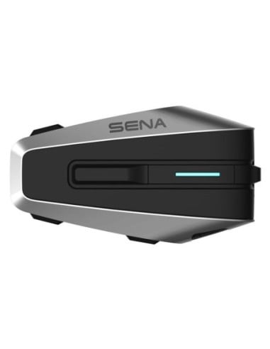 Intercom Sena Vortex Solo, boîtier noir argenté avec bouton lumineux bleu et logo SENA.