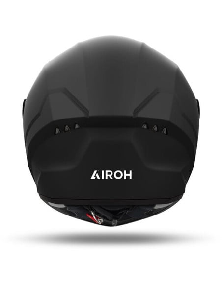 Casque Airoh Conor vu de dos, noir mate, logo Airoh au centre inférieur.
