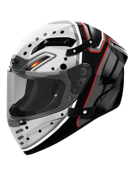 Casque intégral Airoh Conor noir-blanc avec visière et détails rouges