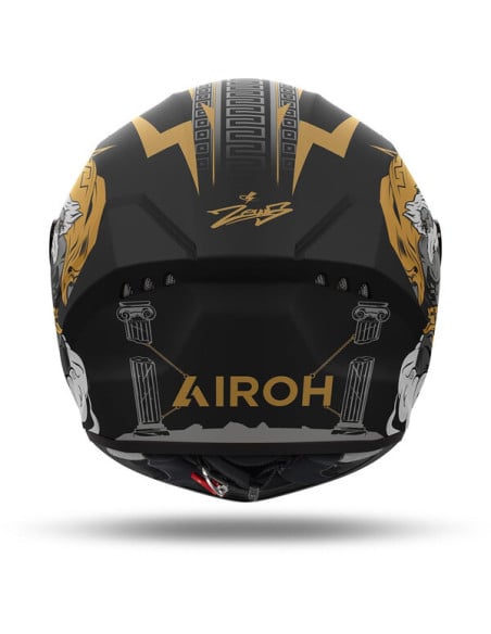 Casque Airoh Conor noir avec motifs dorés et colonnes romantiques, vue arrière.