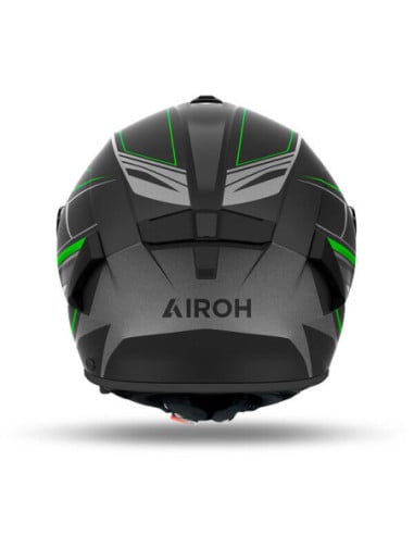 Casque Airoh Spark 2 gris noir avec motifs verts vus de dos.
