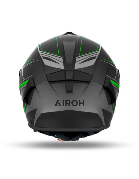 Casque Airoh Spark 2 gris noir avec motifs verts vus de dos.