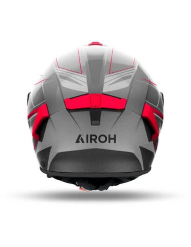 Casque Airoh Spark 2 vu de dos avec décoration gris et rouge vif.