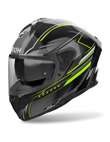Casque Airoh Spark 2 noir avec motifs fluo et visière sombre.