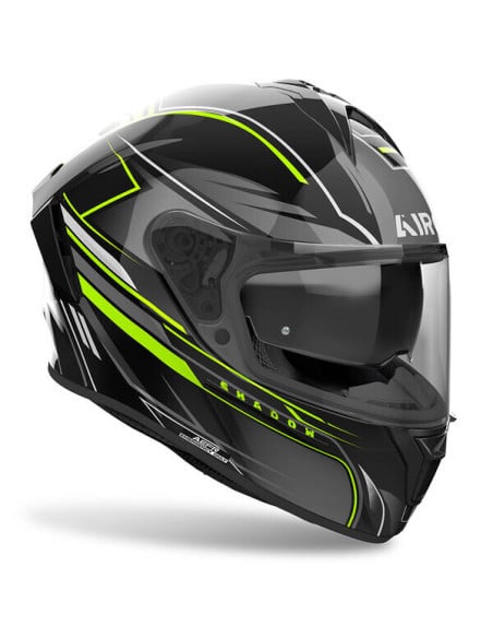 Casque Airoh Spark 2 noir à motifs gris et néons, visière intégrale antifogée.