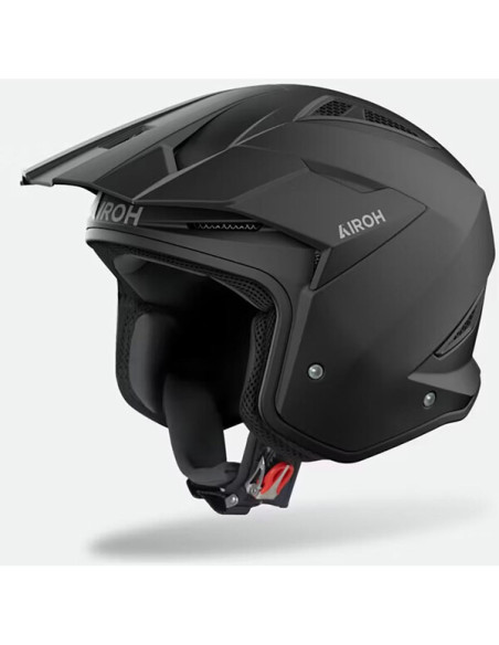 Casque Airoh TRR 2 noir vu en profil, mentonnière et doublure rembourrée visibles.