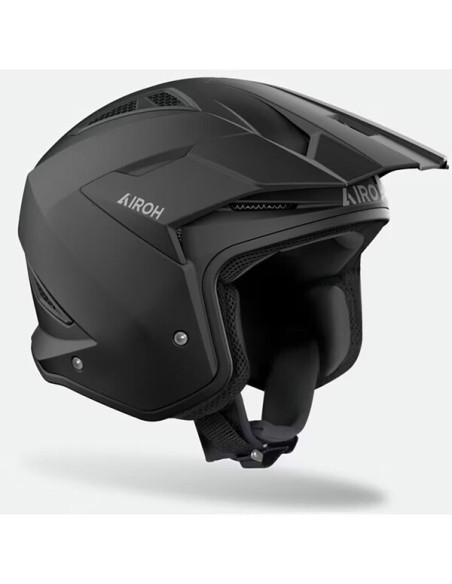 Casque Airoh TRR 2 noir vu de côté avec visière intégrée et intérieur rembourré.