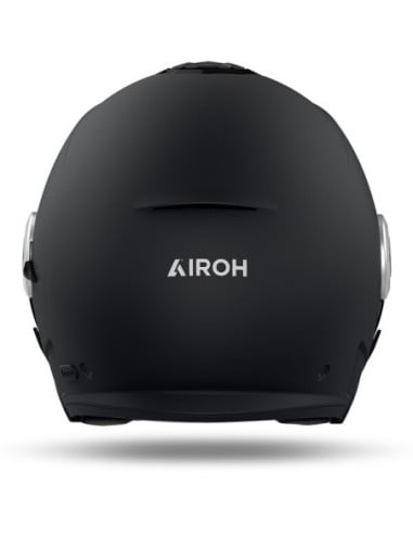 Casque Airoh Helyos vu de dos, noir, with logo Airoh au centre.