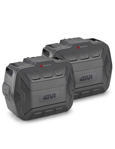 Paire de valises Givi XSpace XP01PBA 27–36 L, gris foncé, robustes et étanches.