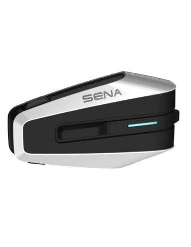 Intercom Sena Vortex Solo, encoche noire et capot gris argenté, lumière bleue LED.