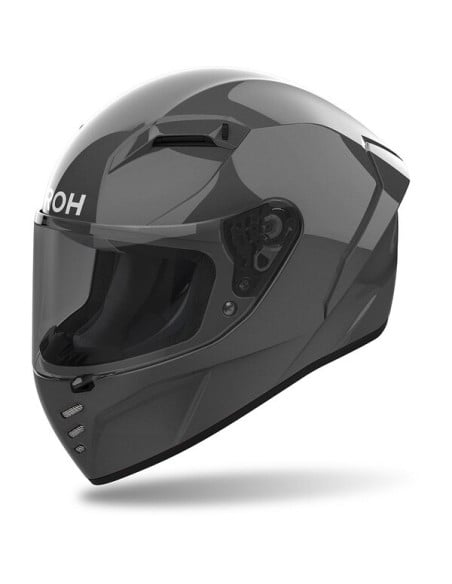 Casque Airoh Conor gris avec visière intégrale et design aérodynamique.
