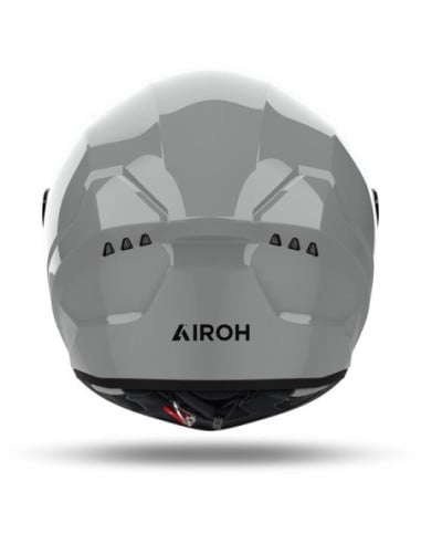 Casque Airoh Conor vu de dos, gris, avec logo Airoh et fixation arrière.