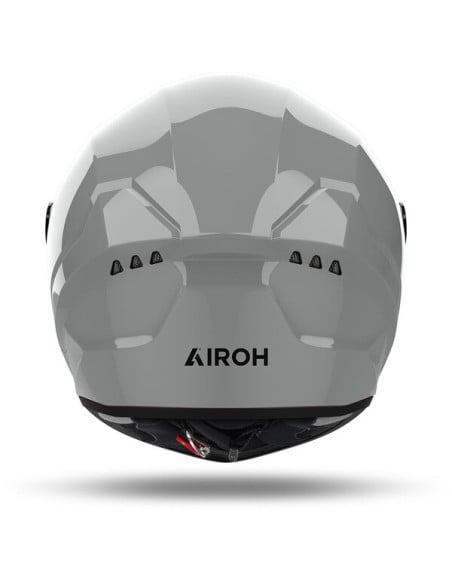 Casque Airoh Conor vu de dos, gris, avec logo Airoh et fixation arrière.