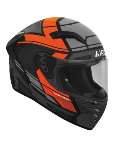 Casque intégral Airoh Conor noir/orange avec visière, design graphique orange.