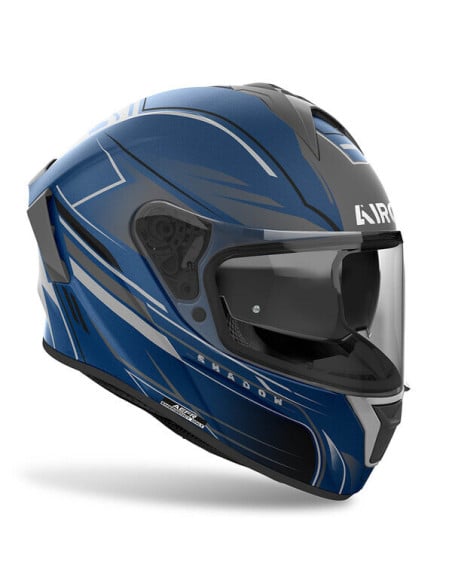 Casque Airoh Spark 2 bleu avec visière intégrale et design graphique moderne.