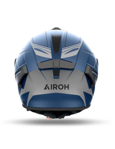Casque Airoh Spark 2 bleu et gris vu de derrière, logo Airoh visible
