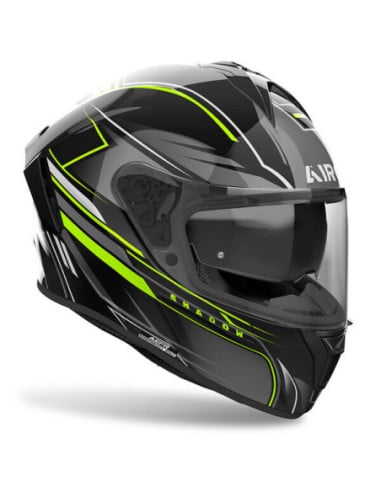 Casque moto Airoh Spark 2 noir avec visière fumée et motifs neon.