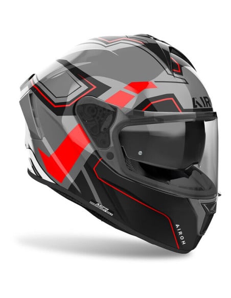 Casque Airoh Spark 2 noir gris rouge moderne avec visière intégrale et motifs géométriques.