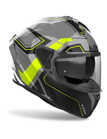 Casque moto Airoh Spark 2 avec visière sombre et design gris/noir néon.