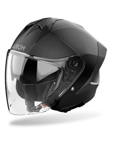 Casque Airoh H 21 noir avec visière transparente et système zoné de ventilation.
