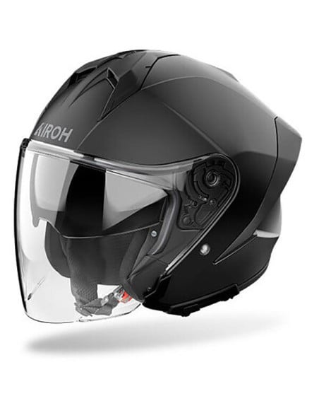 Casque Airoh H 21 noir avec visière transparente et système zoné de ventilation.