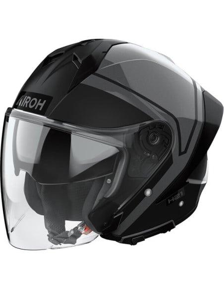 Casque Airoh H21 noir avec visière transparente et design aérodynamique.