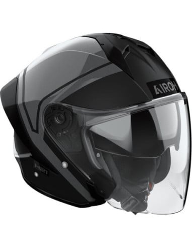 Casque moto Airoh H21 noir brillant avec visière transparente et coques aérodynamiques