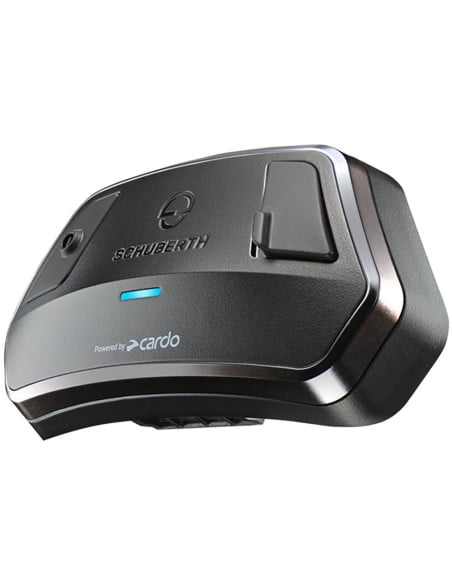 Intercom Schuberth SC Edge ANC pour casque C5 ANC, casque/écran avec bouton et indicateur bleu.