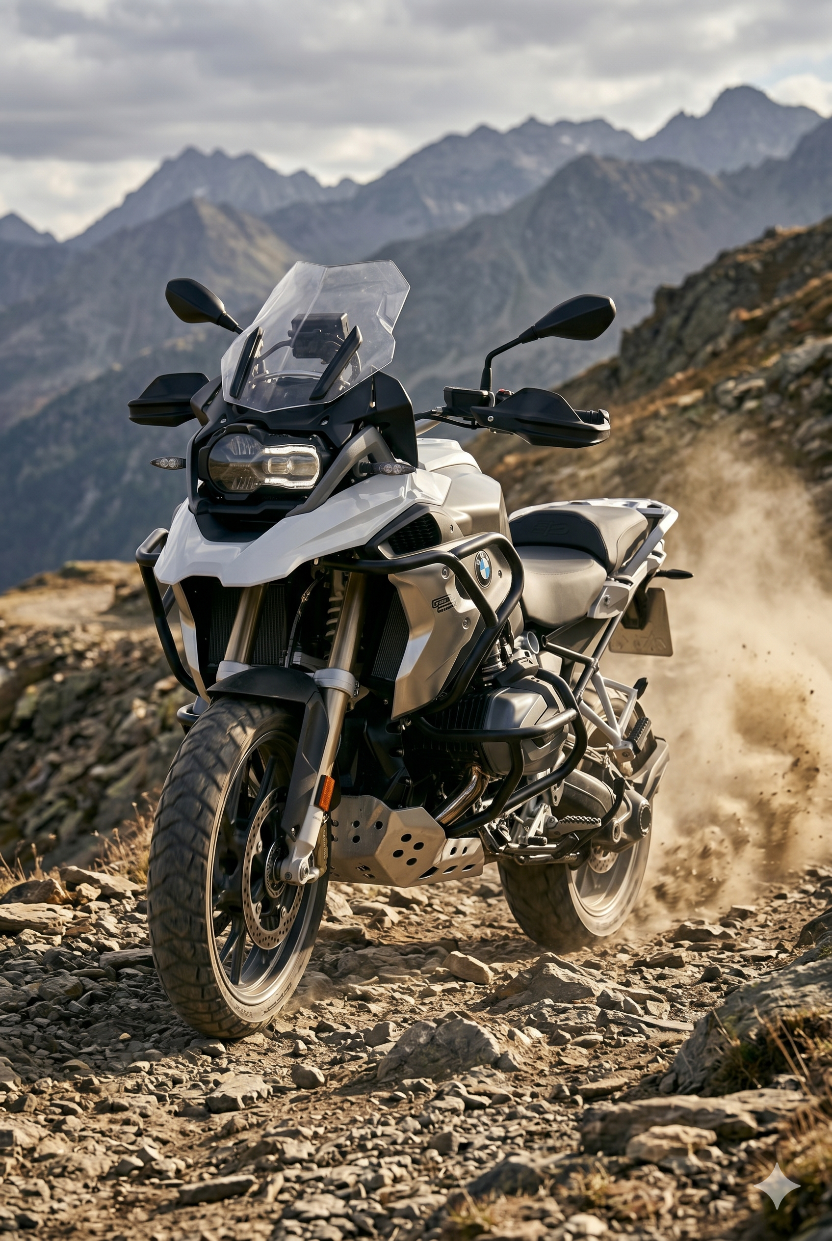 Moto tombée, crash bar au contact du sol